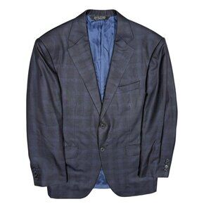 Samuelsohn Silk & Wool Blazer Check Sport Coat Navy Blue Surgeons Cuff 40S